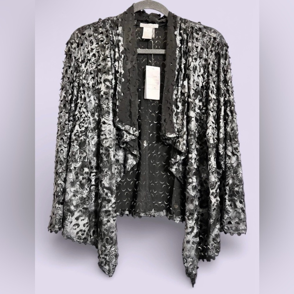 ALBERTO MALKALI WOMENS SIZE XL BLACK & GRAY CUTOUT OPEN DUSTER JACKET NEW NWT